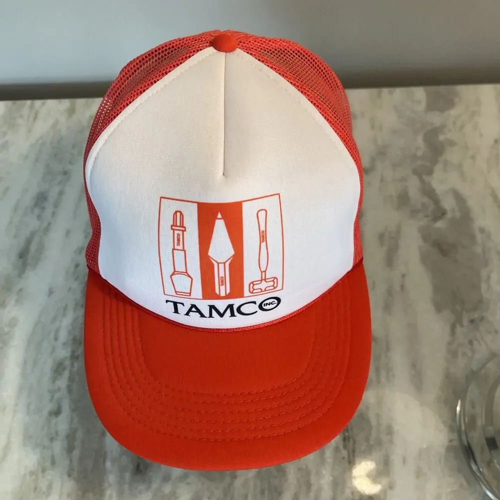 Tamco INC Hat Mens One Size Orange Snapback Trucker Cap Mesh Back Tools Rare